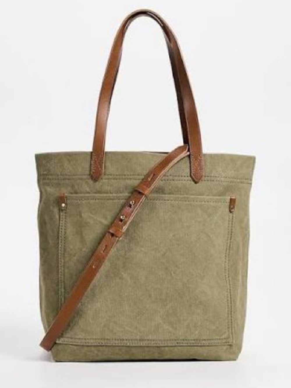 Madewell • The Canvas Transport Tote • Olive Green with Brown Leather Straps